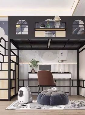 铁艺高架床单上层小户型上床下桌loft复式儿童阁楼床上床下空定制