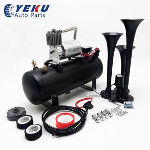 汽车改装气泵带3三管银色喇叭不锈钢空压机/12V车载充气泵热销