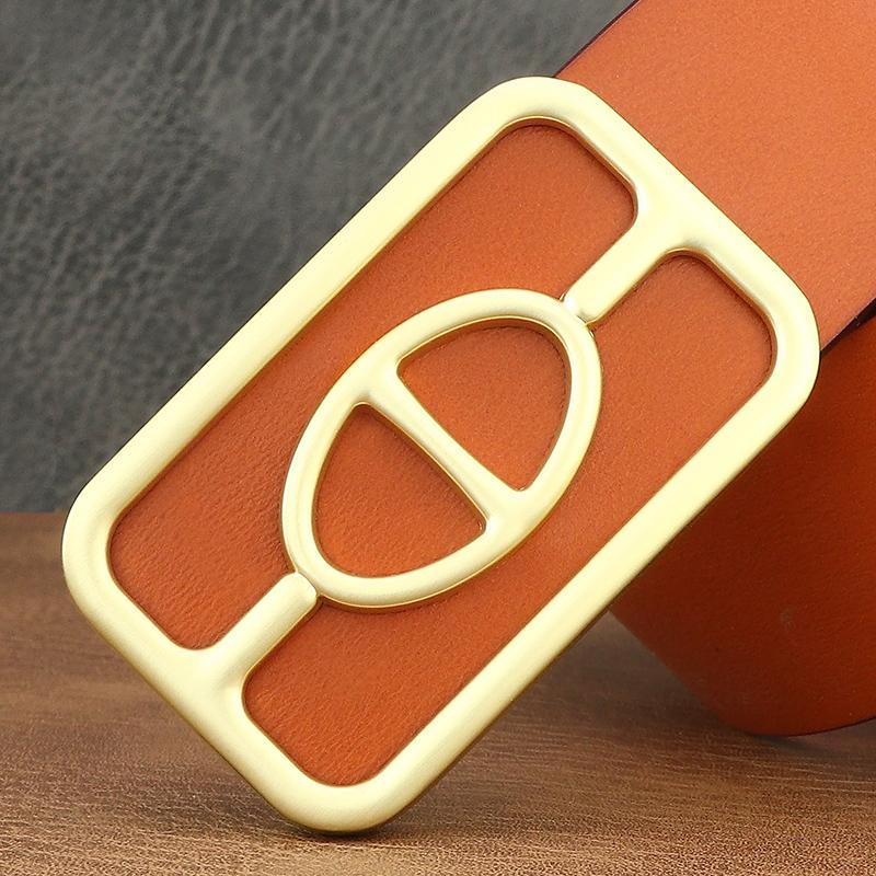 纯皮男士时尚皮带真皮3.8宽平滑扣腰带休闲百搭内扣潮流牛仔裤带