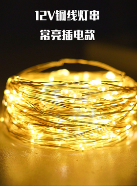 12V铜线灯串电瓶常亮插电户外防水夜市摆摊氛围led节日装饰小彩灯