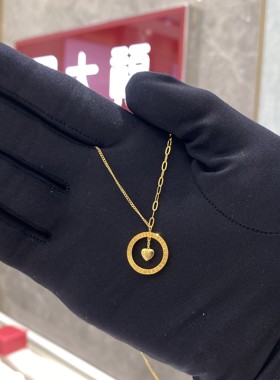 周大福代购ING系列 始于心动镂空爱心黄金项链 克减80计价F233086