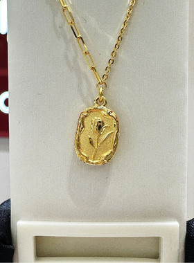 周大福代购足金 新款郁金香复古浪漫黄金项链 正品克减85 EOF1001