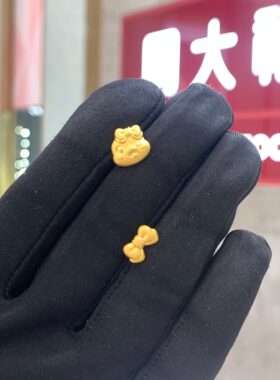 蛇年生肖系列蝴蝶结足金黄金耳钉