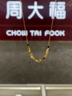 周大福代购 足金新款小方块方糖蹦迪珠黄金项链 正品 计价F229085