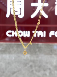 周大福代购足金 四叶草蹦迪双层方糖黄金手链女克减80计价F227615