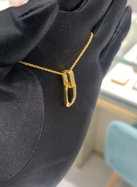 周大福复古双环黄金项链