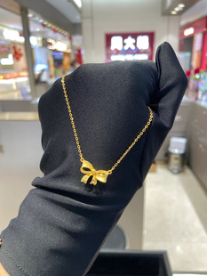 周大福代购 在逃公主蝴蝶结吊坠足金黄金项链专柜正品计价F231959