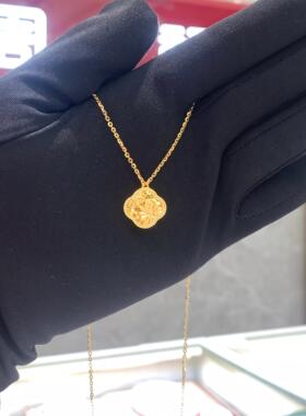 周大福代购 爆闪足金小雏菊四叶草黄金项链女 克减80 计价F234753