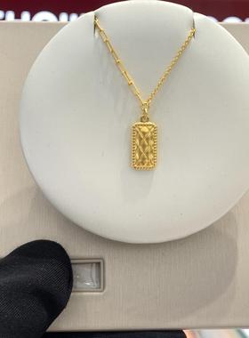 周大福代购 流金岁月菱格纹方块足金黄金项链 克减80 计价F232180