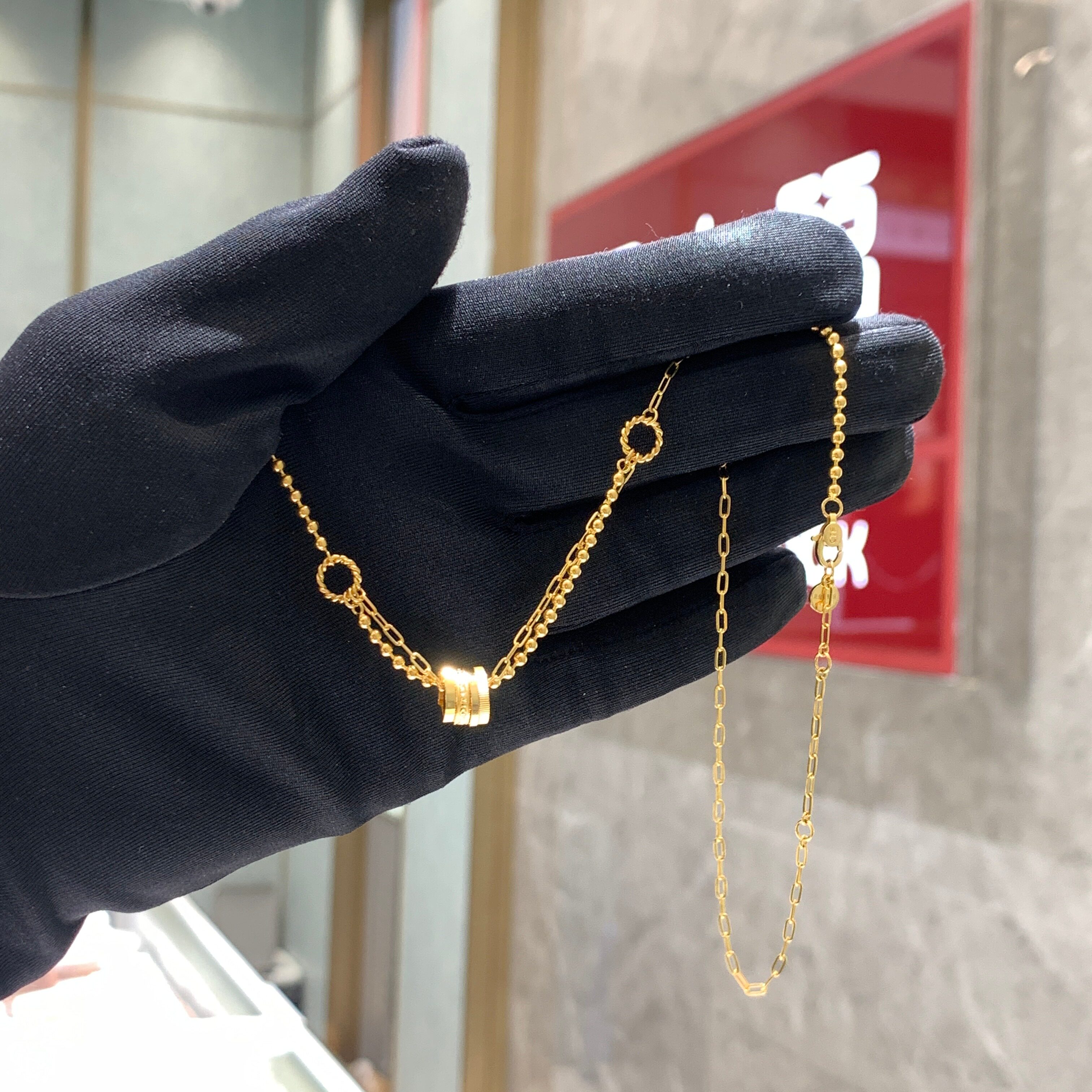 周大福代购 ING系列小圆珠AB链圆环黄金项链女 克减80计价F234737