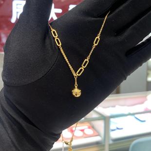 周大福代购 圆球吊坠送礼自用足金黄金项链女 克减80计价 F232688