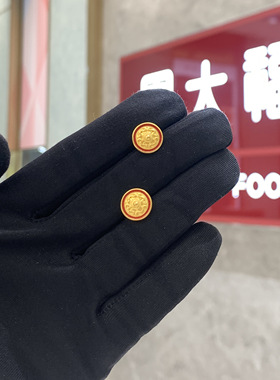 周大福代购 传承系列珐琅万福延绵足金黄金耳钉女 正品定价R36620