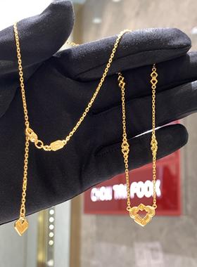 周大福代购 婚嫁牵囍系列方如意足金黄金项链 克减80计价 F234405