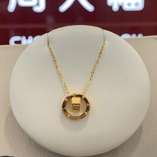 周大福代购 新款罗马LOVE双环足金黄金项链女 克减80 计价F230850