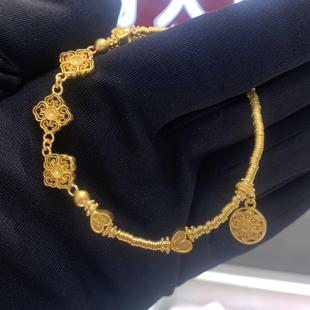 周大福代购 传承系列吉祥如意祥云莲莲黄金手链克减80 计价233361