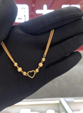 周大福爱心珠珠足金黄金手链
