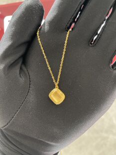 周大福代购 新款镂空花丝方糖黄钻足金黄金项链 克减计价 F233092