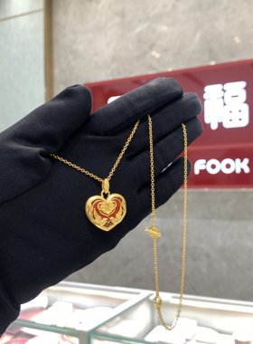 周大福传承珐琅喜鹊爱心黄金项链