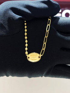 周大福代购 ING系列爱与和平peace and love圆牌黄金项链 F227027