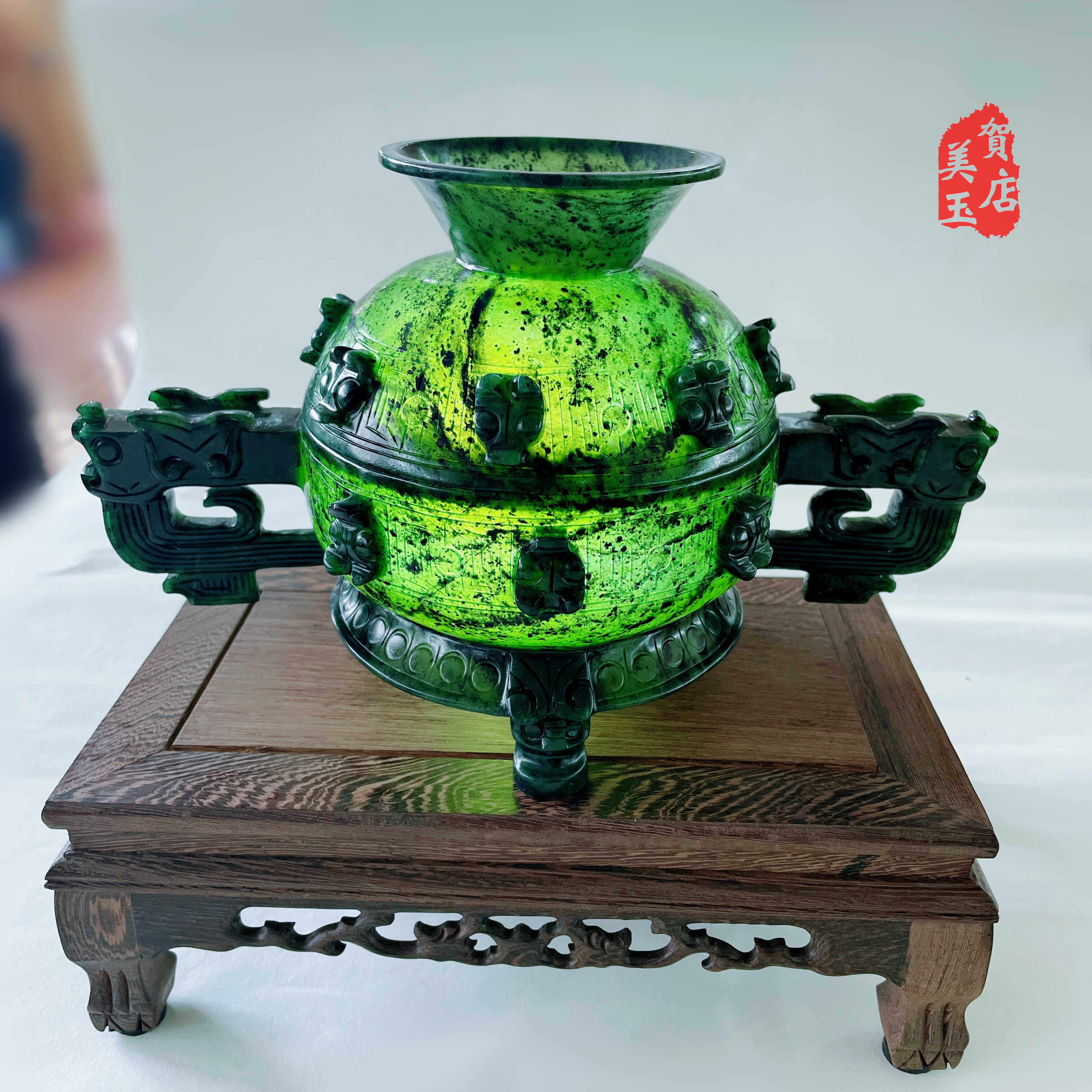 酒泉夜光杯祁连墨玉甘肃特产鸳鸯玉聚宝盆特产酒杯茶杯圆鼎三足鼎