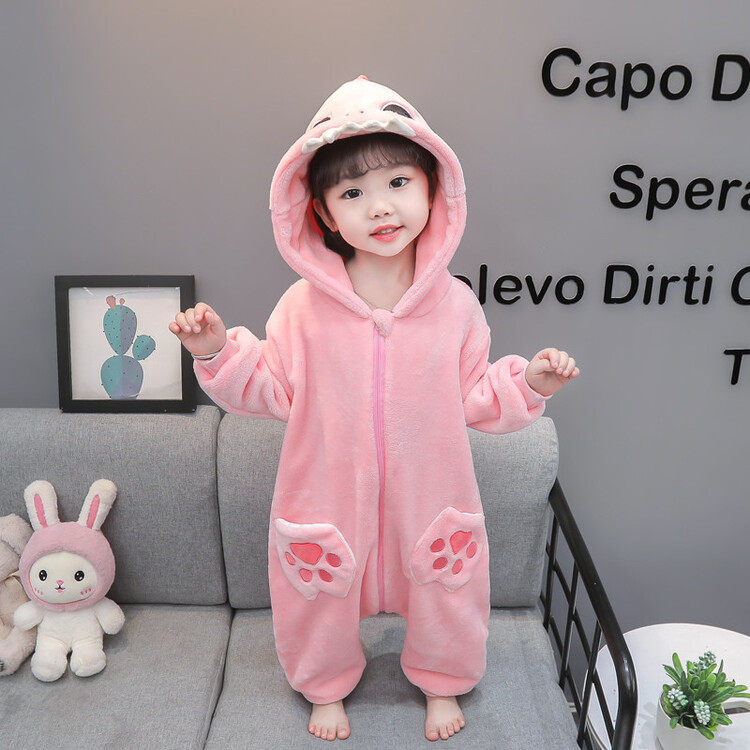 CHILDRENS AUTUMN AND WINTER ONE-PIECE PAJAMAS GIRLS FLANNEL THICKENED CRAWLING CLOTHES BABY GIRLS BABY CORAL FLEECE LOUNGEWEAR