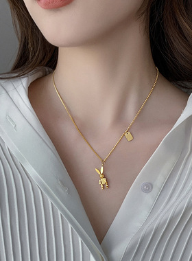 金色兔子项链女不掉色长款毛衣链