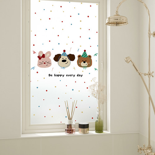卡通可爱窗户贴纸防窥磨砂静电