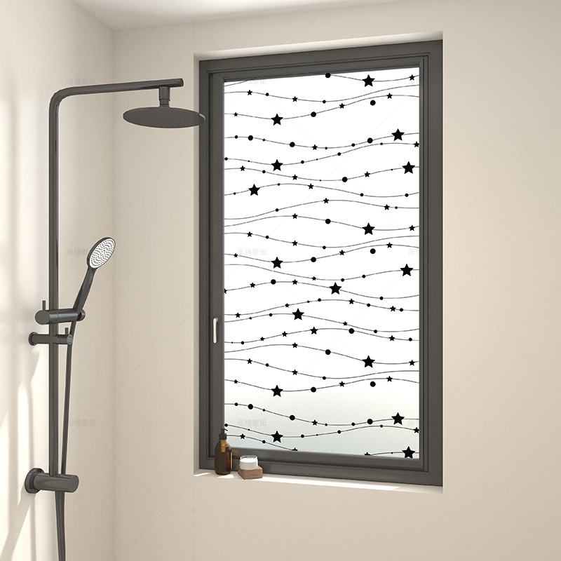 简约ins风星星磨砂玻璃贴膜卫生间窗户透光不透人静电防走光窗贴