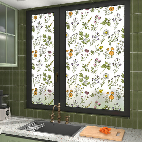 花卉静电玻璃贴纸透光不透人贴膜