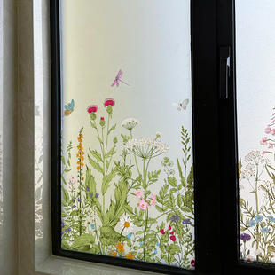 南墙壁纸法式花卉装饰卫生间浴室窗户贴纸玻璃防窥贴膜透光不透人