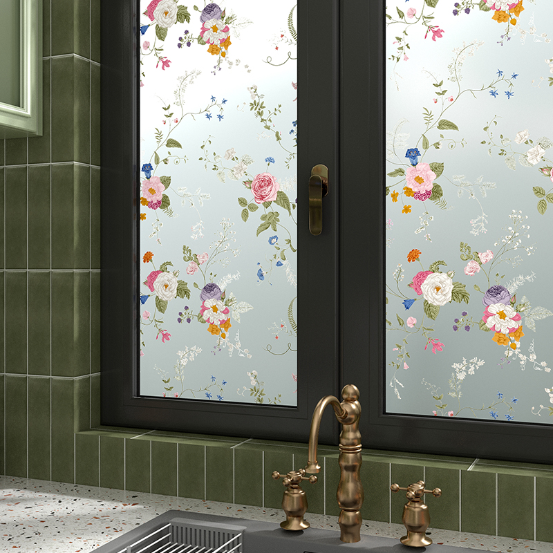法式花卉玻璃窗防窥贴膜厨房贴纸