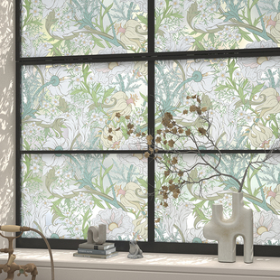 法式縢枝曼花浴室玻璃窗贴膜卫生间厨房窗户贴纸静电磨砂防窥免胶