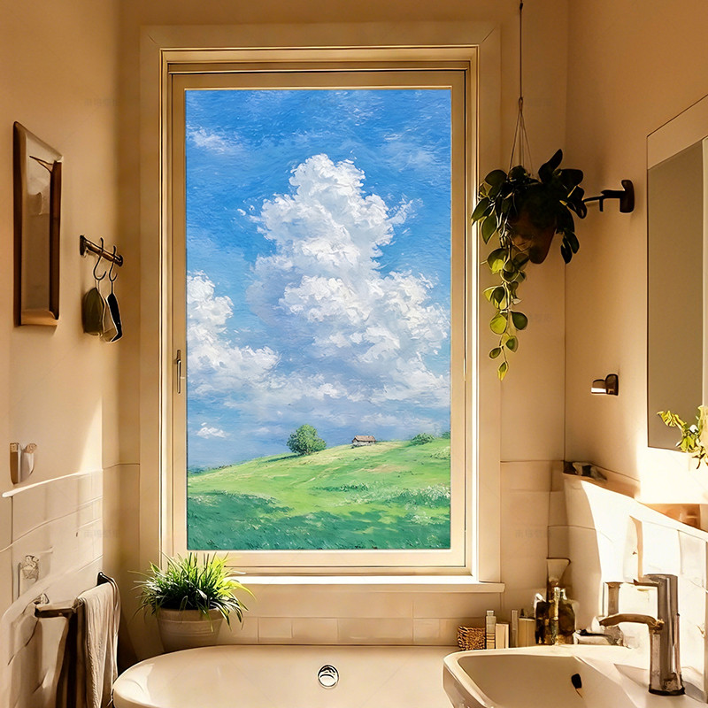 玻璃贴膜防窥防走光油画风景厨房卫生间窗户静电窗花防水磨砂贴膜,家居饰品,家居保护膜,淘宝优惠券,粉丝福利购,淘宝优惠卷