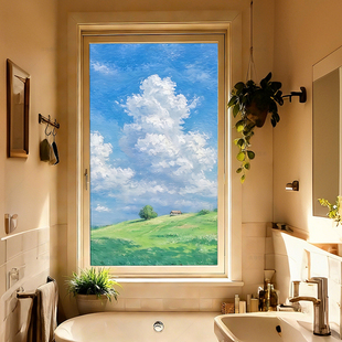 玻璃贴膜防窥防走光油画风景厨房卫生间窗户静电窗花防水磨砂贴膜
