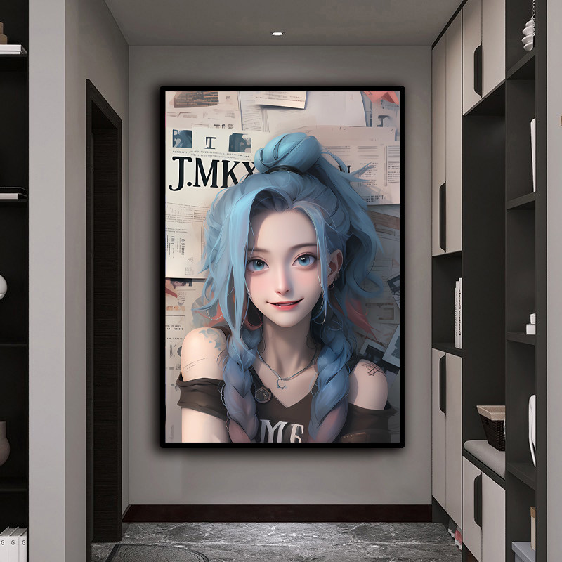 英雄联盟金克丝挂画萝莉可爱美女LOL游戏网咖装饰画电竞房间壁画