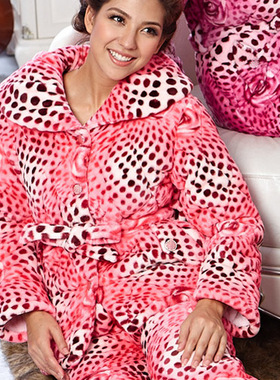 十大家居服品牌 多拉美女士冬天夹棉加厚棉袄豹纹睡衣套装CN42470