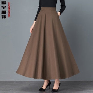 2022春季 高腰A字半身长裙休闲百搭大摆裙咖色跳舞女裙子 纯色新款