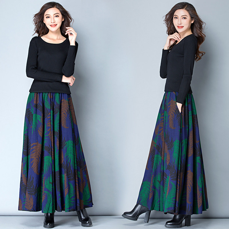 2017新款冬季加厚毛呢高腰半身裙民族风冬裙大码舞裙子大摆长裙女