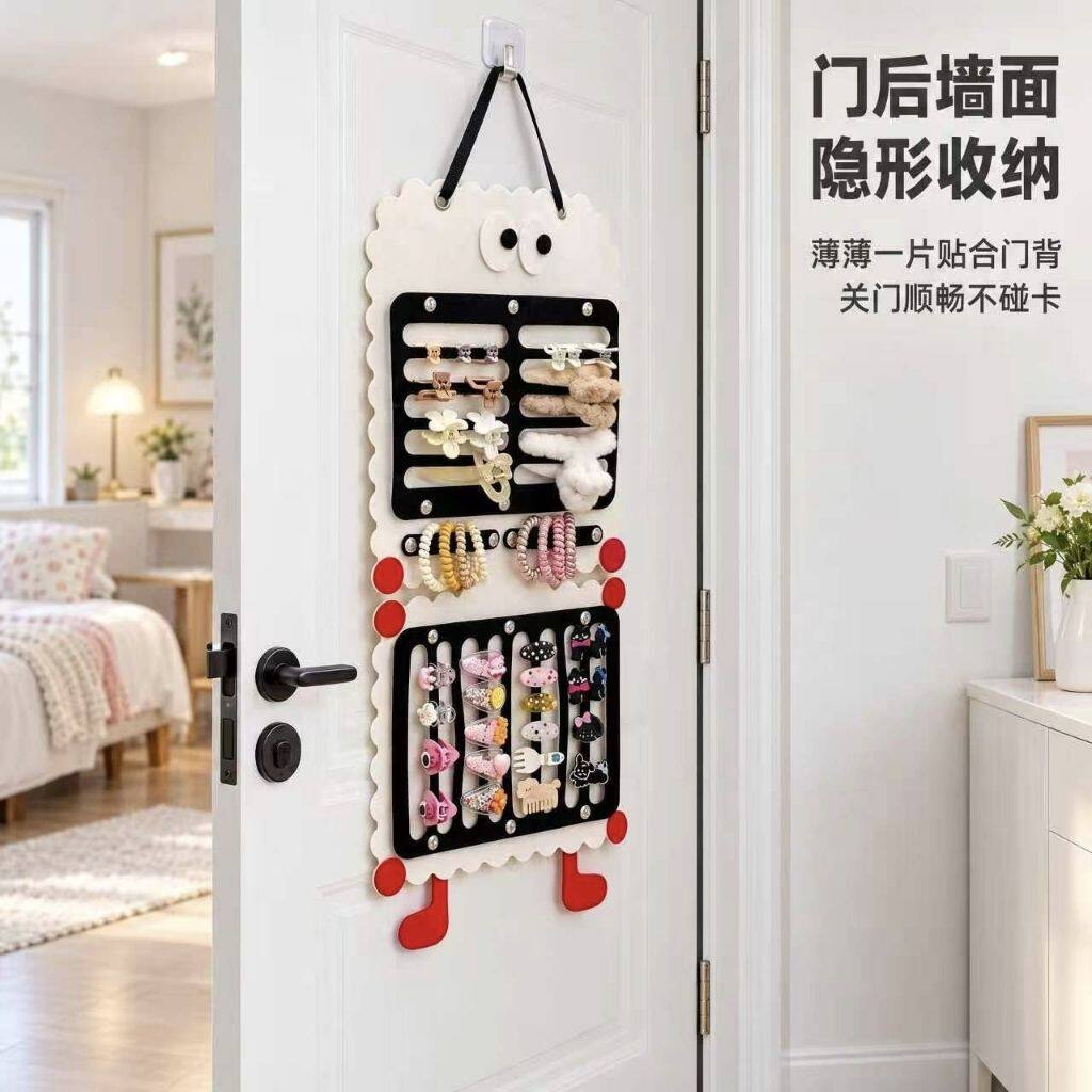 发饰收纳神器壁挂墙大容量发夹抓夹整理挂袋鲨鱼夹饰品毛毡展示袋