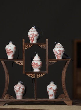 现代陶瓷工艺品摆件釉里红吊瓶家居房间装饰品创意将军罐摆件