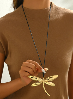 女士时尚吊坠项链复古波西米亚风毛衣链蜻蜓合金吊坠质小众新款