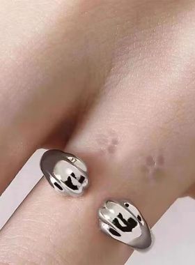 小红书猫爪戒指开口指环心可爱猫猫踩痕戒指设计感情侣戒