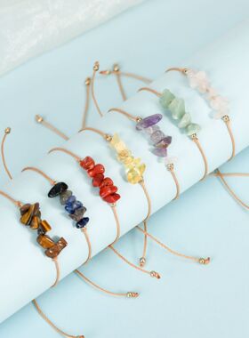 亚马逊新款热销天然水晶混合蜡线碎石手链女士手工制作粉晶手串