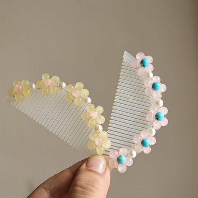 小唐风宋制花朵发冠儿童发梳发饰古风汉服插梳古装发钗配饰头饰品