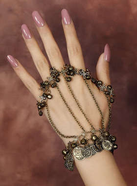 紫霞同款手链民族采耳复古钱币连指流苏跳舞铃铛