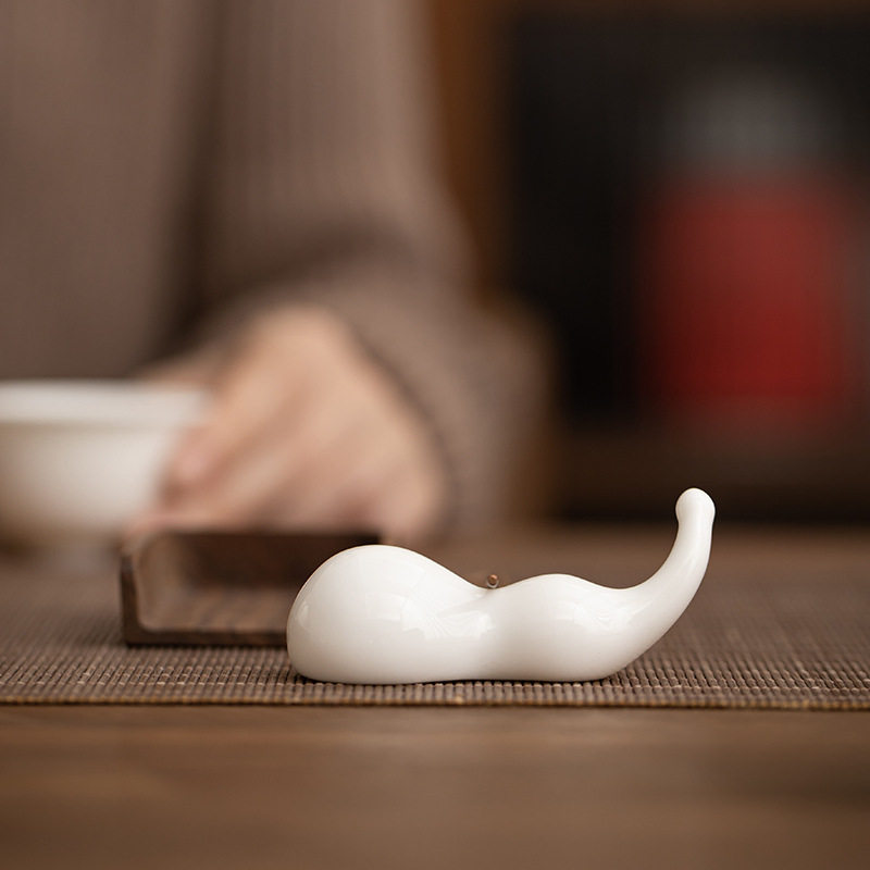 高白瓷福禄摆件茶宠家用陶瓷知足盖置茶具茶道配件装饰摆件