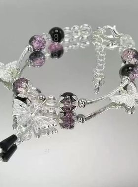 小红书爆裂碎花蝴蝶手串新中式蝴蝶手饰送闺蜜生日礼物