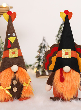 跨境新品感恩节火鸡公仔摆件无脸娃娃玩偶家居场景气氛装饰用品