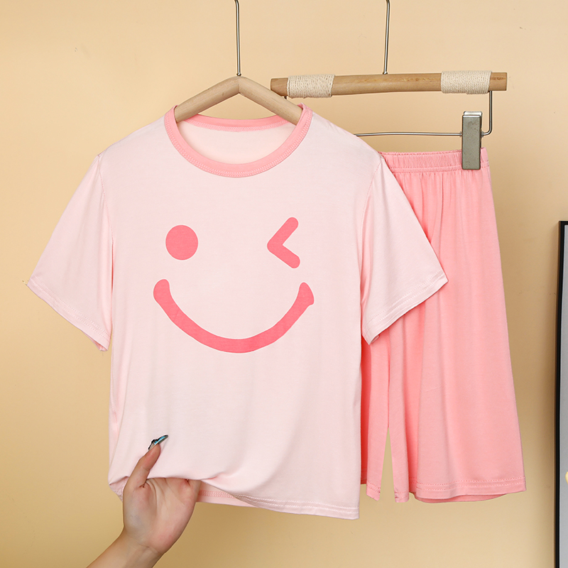 夏季儿童短袖莫代尔睡衣套装薄款男孩女孩圆领家居服空调服透气
