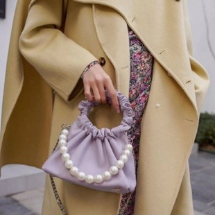 VERAFIED小白包褶皱手提云朵包欧美时尚圆环手柄手拎单肩斜挎女包